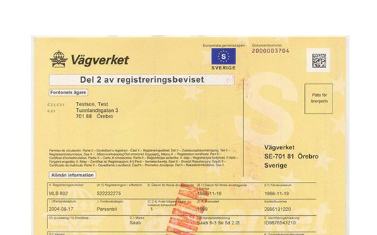 szwedzki dowód rejestracyjny